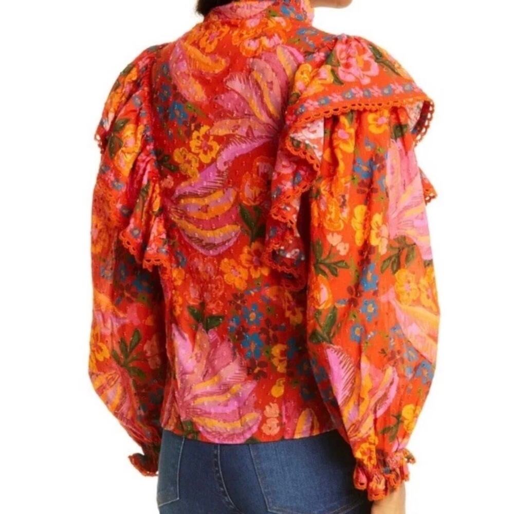 NEW Farm Rio Red Spring Bananas Ruffle Blouse Top Size Small - Picture 2 of 10